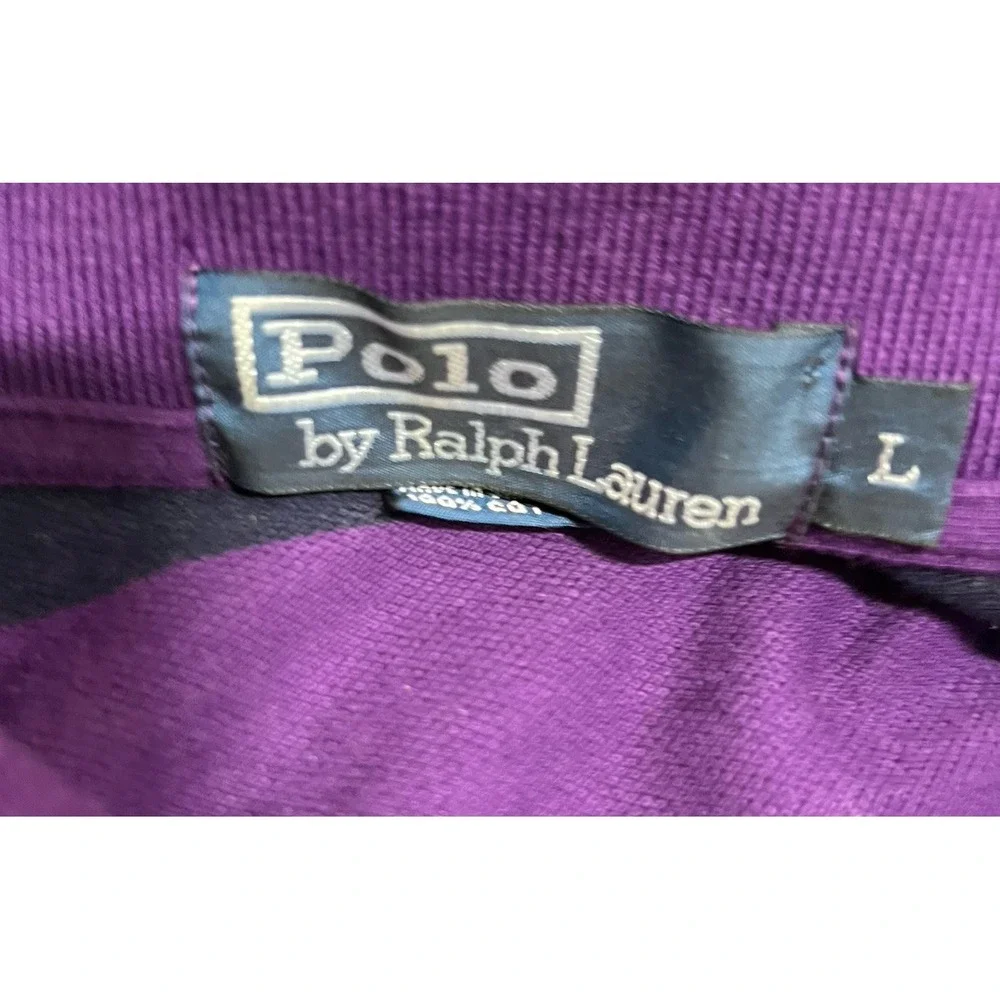 Vintage Polo Ralph Lauren Rugby Polo LG Purple Striped Collegiate 90s Gold Pony
